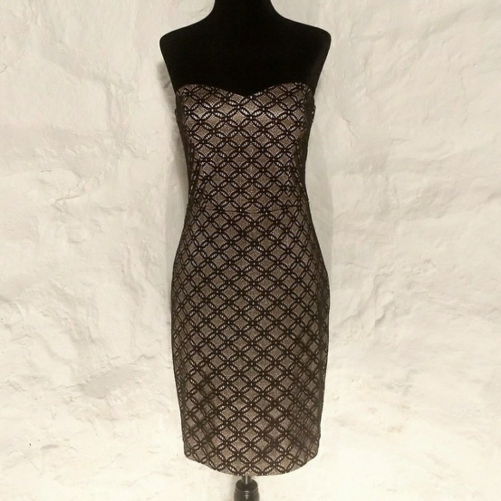 Maurice's gold and black lace strapless dress